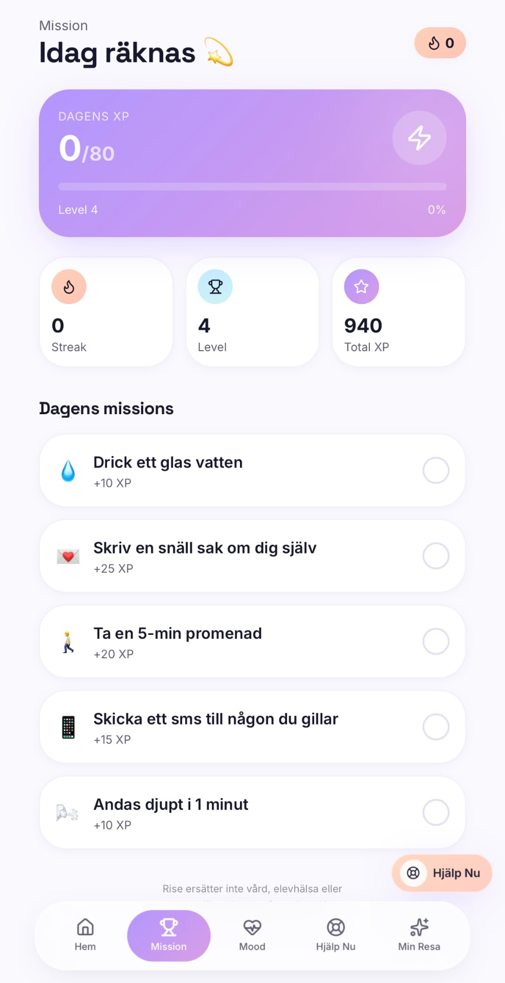 Missionsvyn i RISE med förslag på små vardagliga steg.